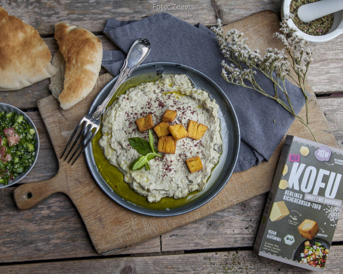 Veganes Rezept: Baba Ghanoush mit Kichererbsentofu