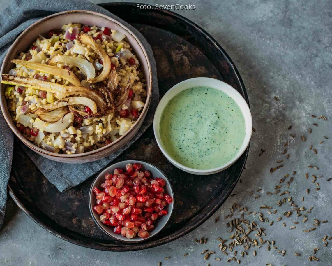 Veganes Rezept: Bulgurpfanne mit Fenchel und Granatapfel 1