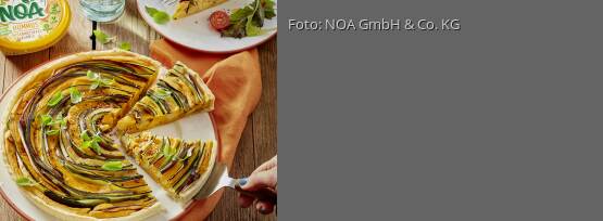 Rezeptbild für "Bunte Gemüsequiche mit Hummus-Süßkartoffel-Kürbis und Pflücksalat"