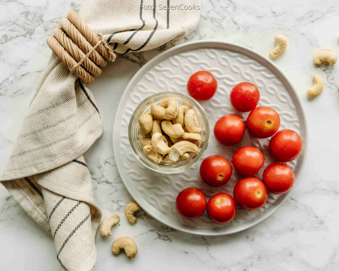 Veganes Rezept: Cashews und Tomaten
