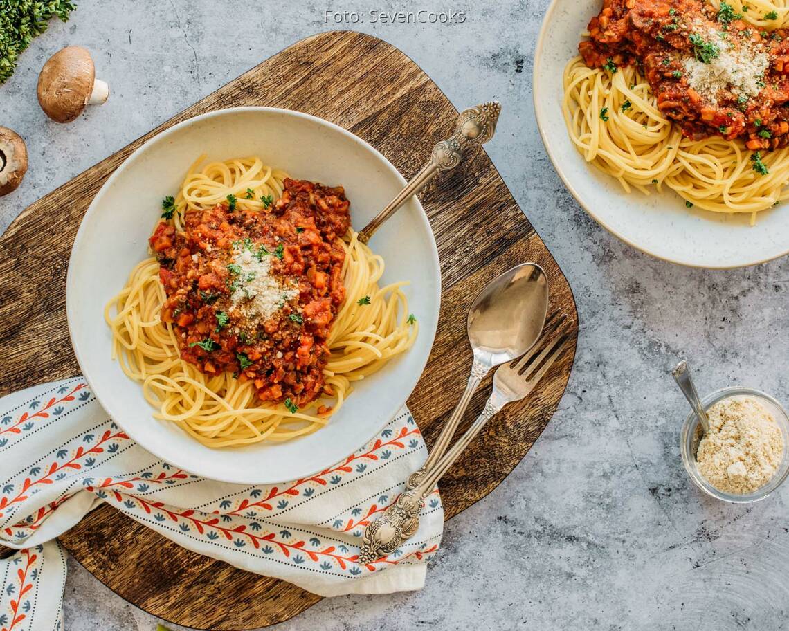 Veganes Rezept: Champignon-Bolognese mit Spaghetti 1