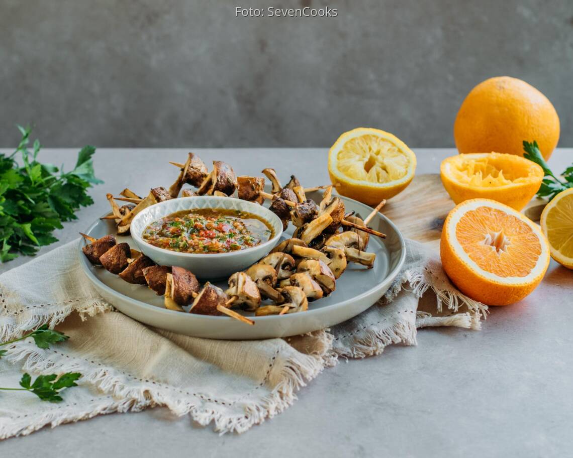 Veganes Rezept: Champignonspiesse mit Chimichurri 1