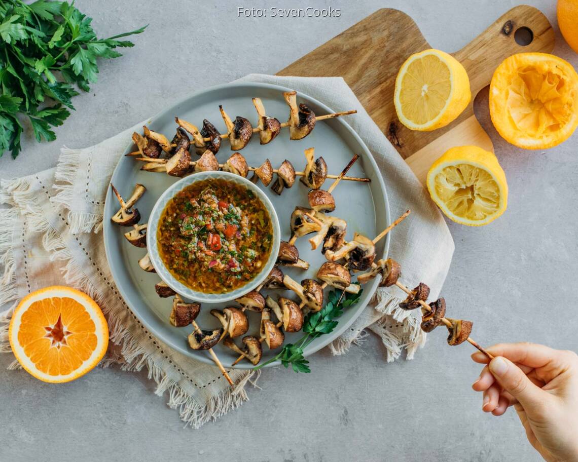 Veganes Rezept: Champignonspiesse mit Chimichurri 2