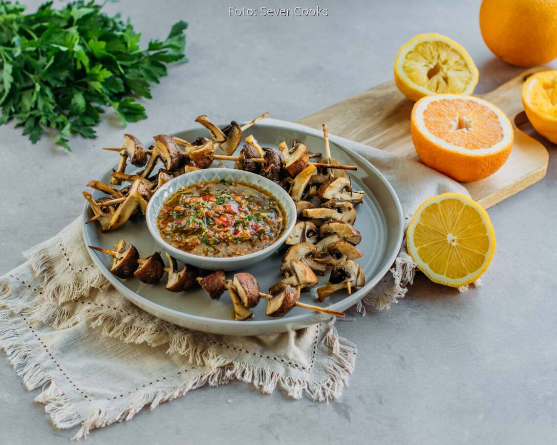 Veganes Rezept: Champignonspiesse mit Chimichurri 3