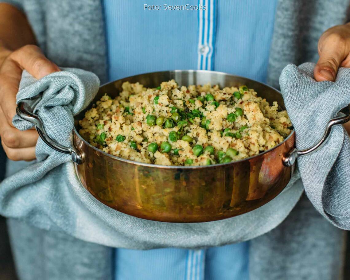 Veganes Rezept: Erbsen-Hirse-Pfanne mit Dip 1