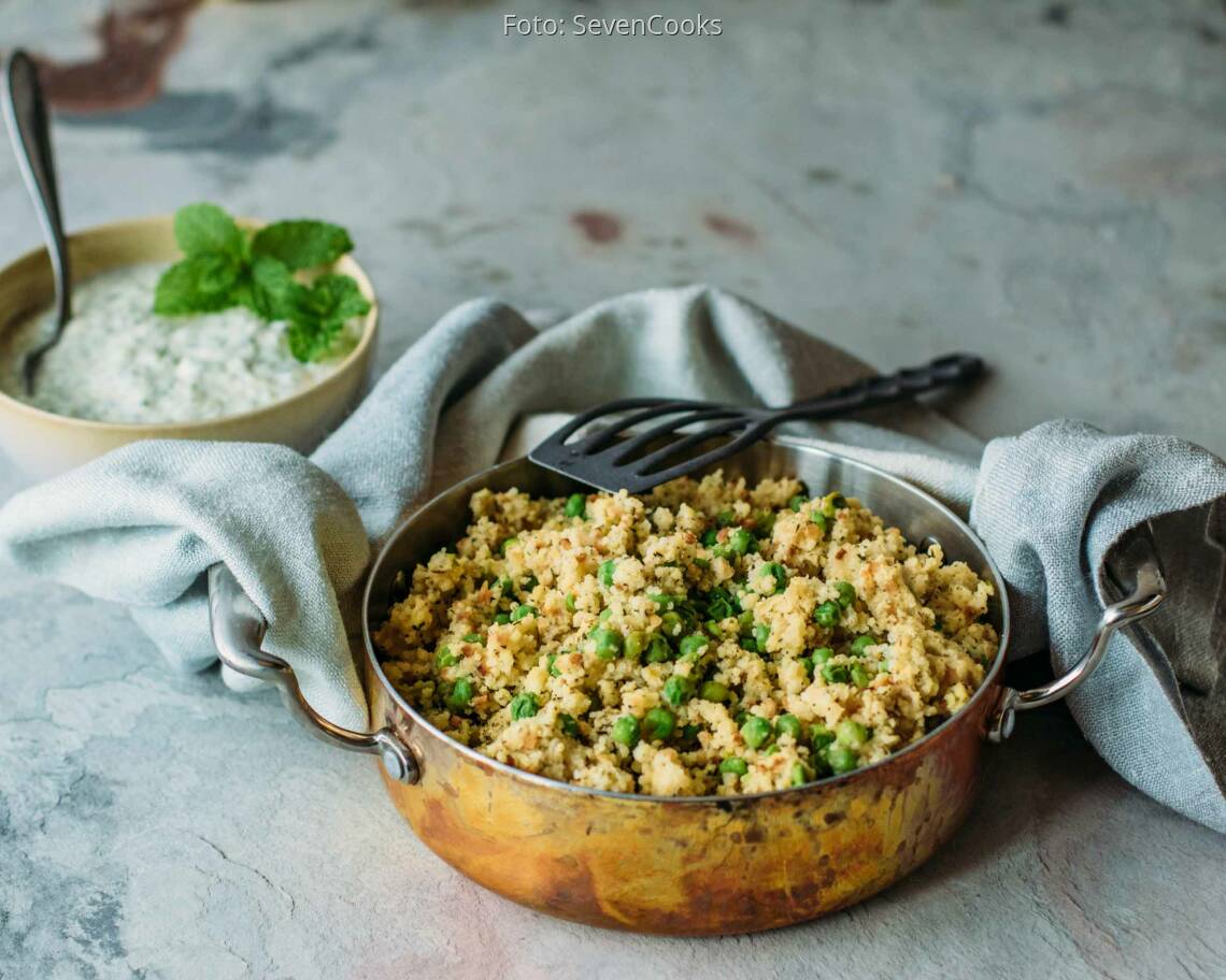 Veganes Rezept: Erbsen-Hirse-Pfanne mit Dip 2