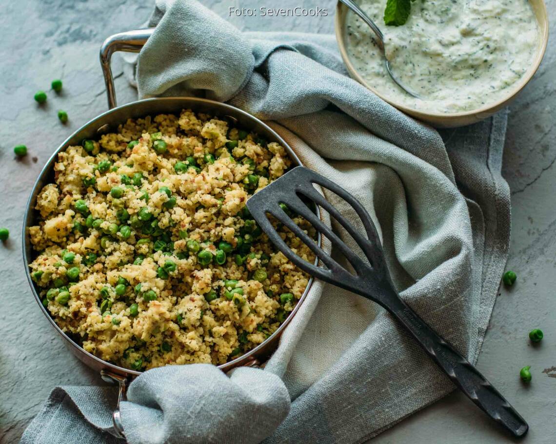Veganes Rezept: Erbsen-Hirse-Pfanne mit Dip 3