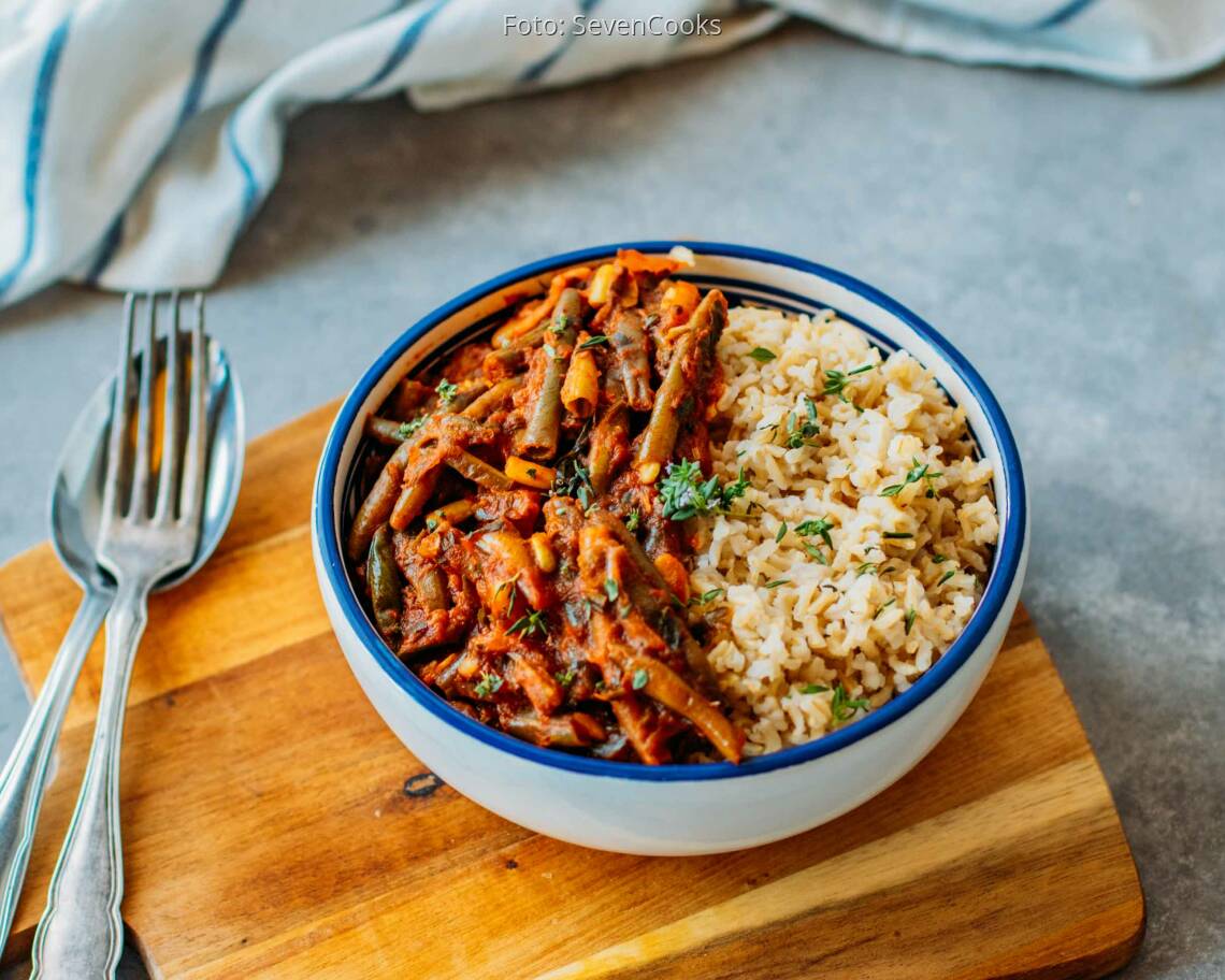 Veganes Rezept: Fasolakia mit Reis 1
