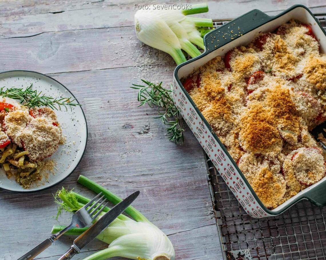 Veganes Rezept: Fenchel-Tomaten-Gratin mit Rosmarin 1