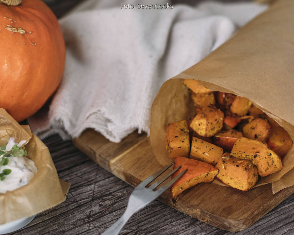 Veganes Rezept: Gebackene Kürbiswürfel