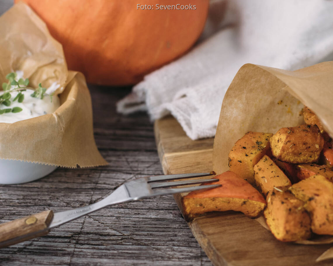 Veganes Rezept: Gebackene Kürbiswürfel