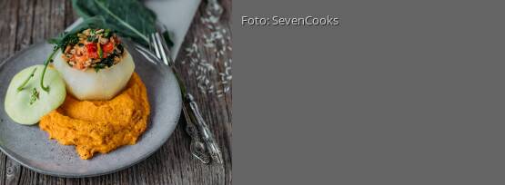 Rezeptbild für "Gefüllter Kohlrabi mit Süßkartoffel-Püree"
