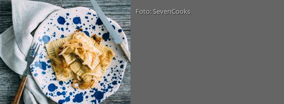 Rezeptbild für "Geröstete vegane Maultaschen mit Pilzfüllung"