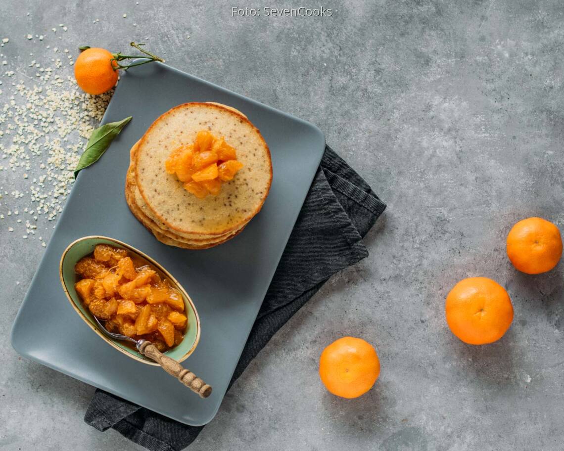 Veganes Rezept: Hirseflocken-Pfannkuchen mit Mandarinen-Ragout 3