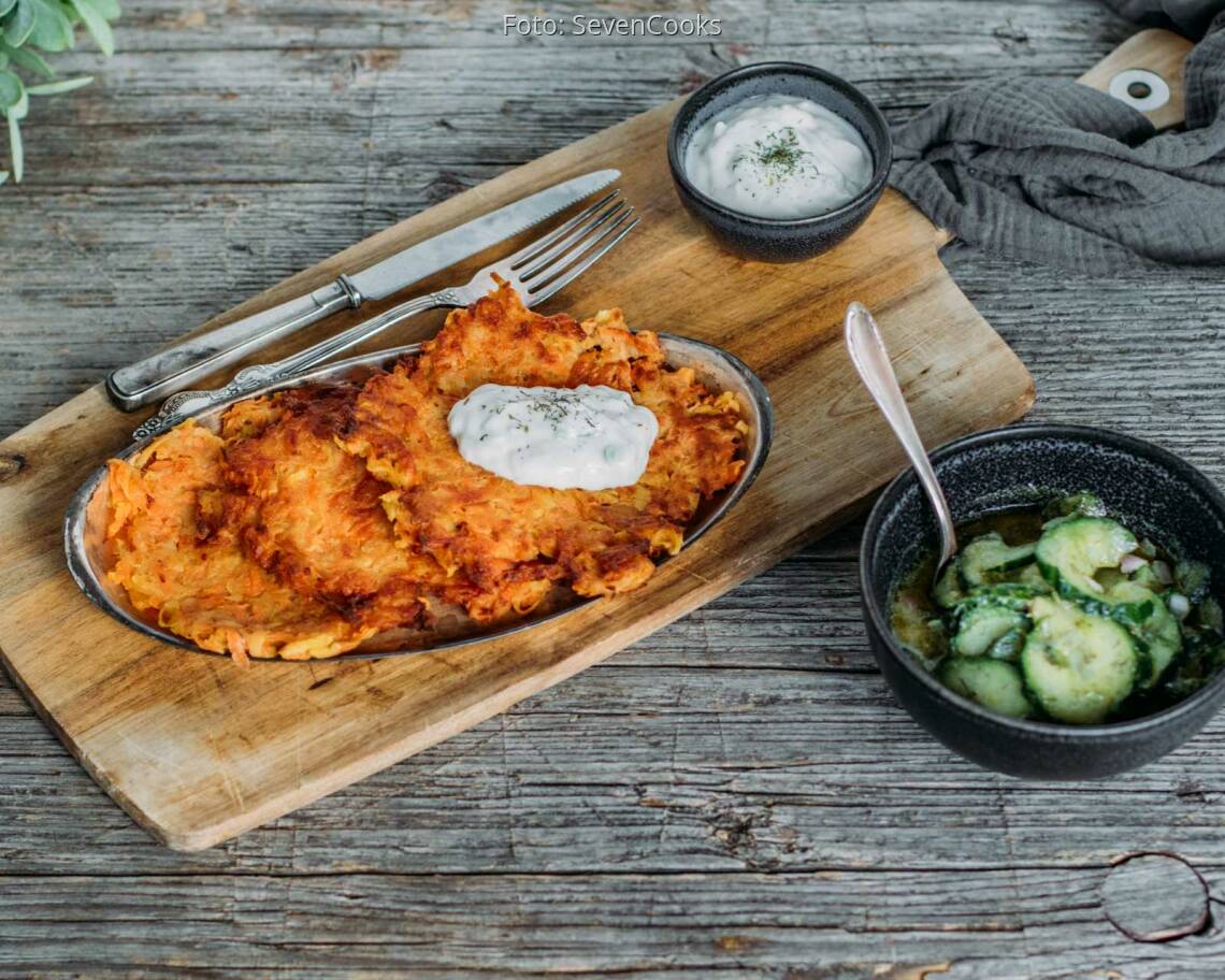 Veganes Rezept: Karotten-Rösti mit Zatziki und Gurkensalat 2