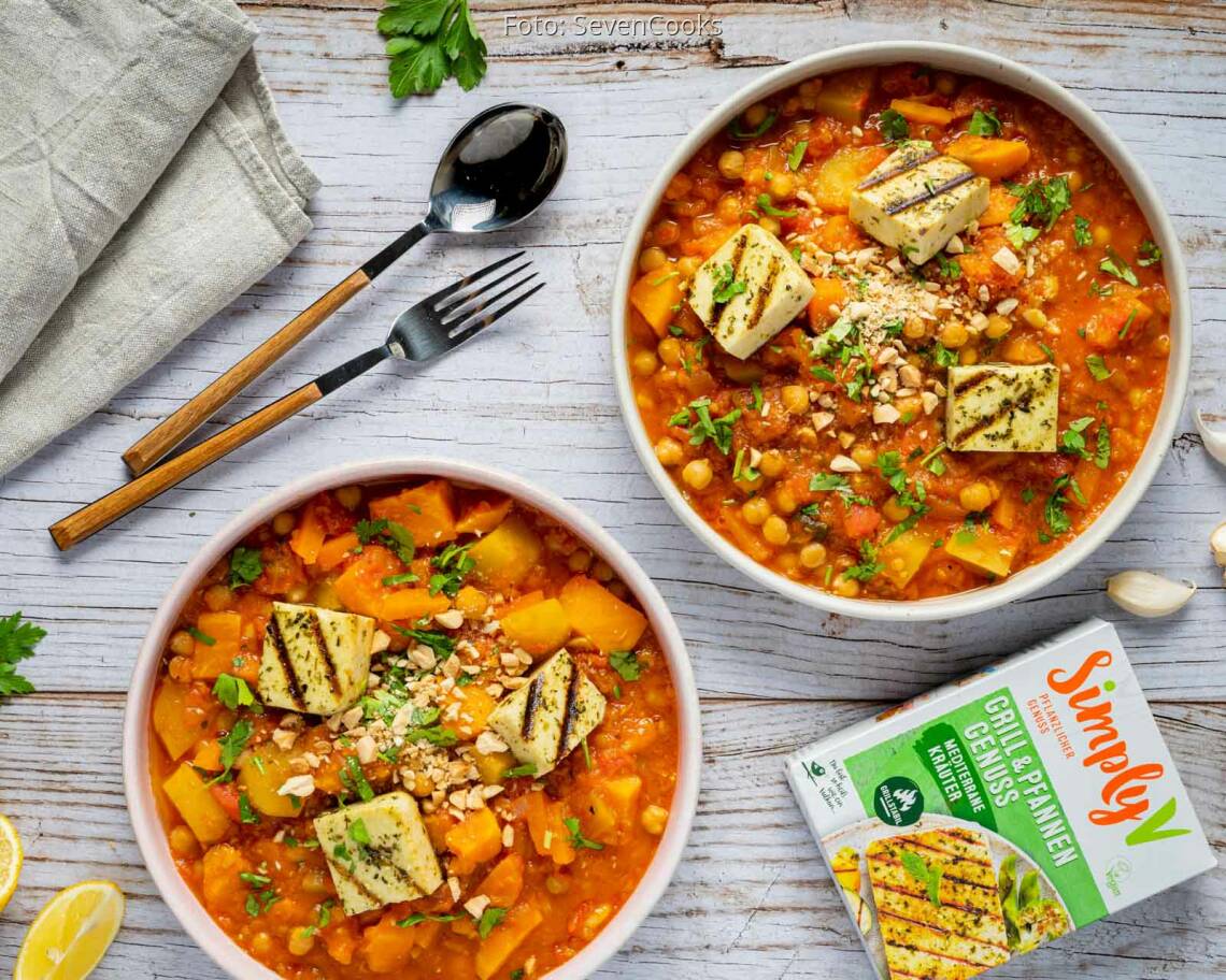 Veganes Rezept: Kichererbsen-Eintopf mit veganem Pfannenkäse 1