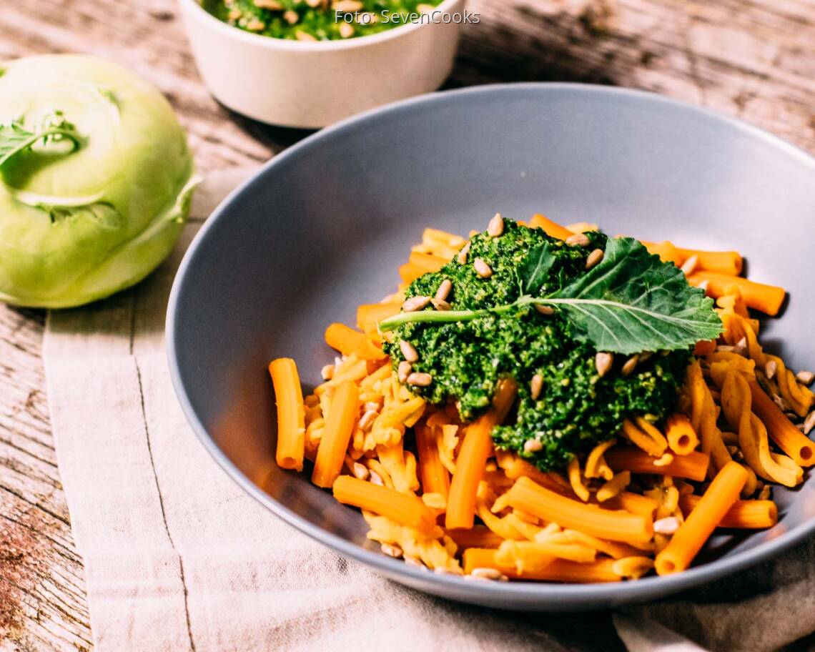 Veganes Rezept: Kohlrabikrautpesto mit Rote Linsen Nudeln_2
