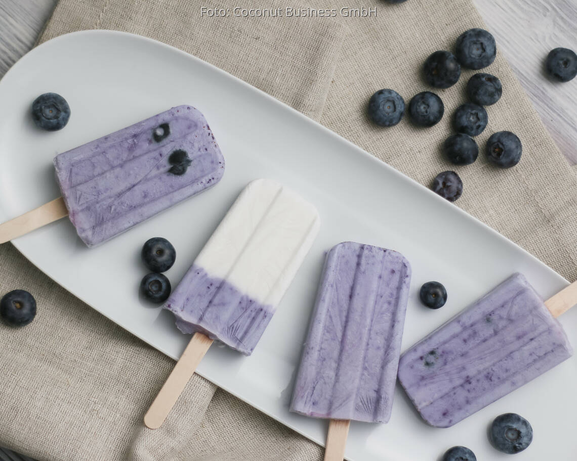 Veganes Rezept: Kokos-Blaubeer Popsicles