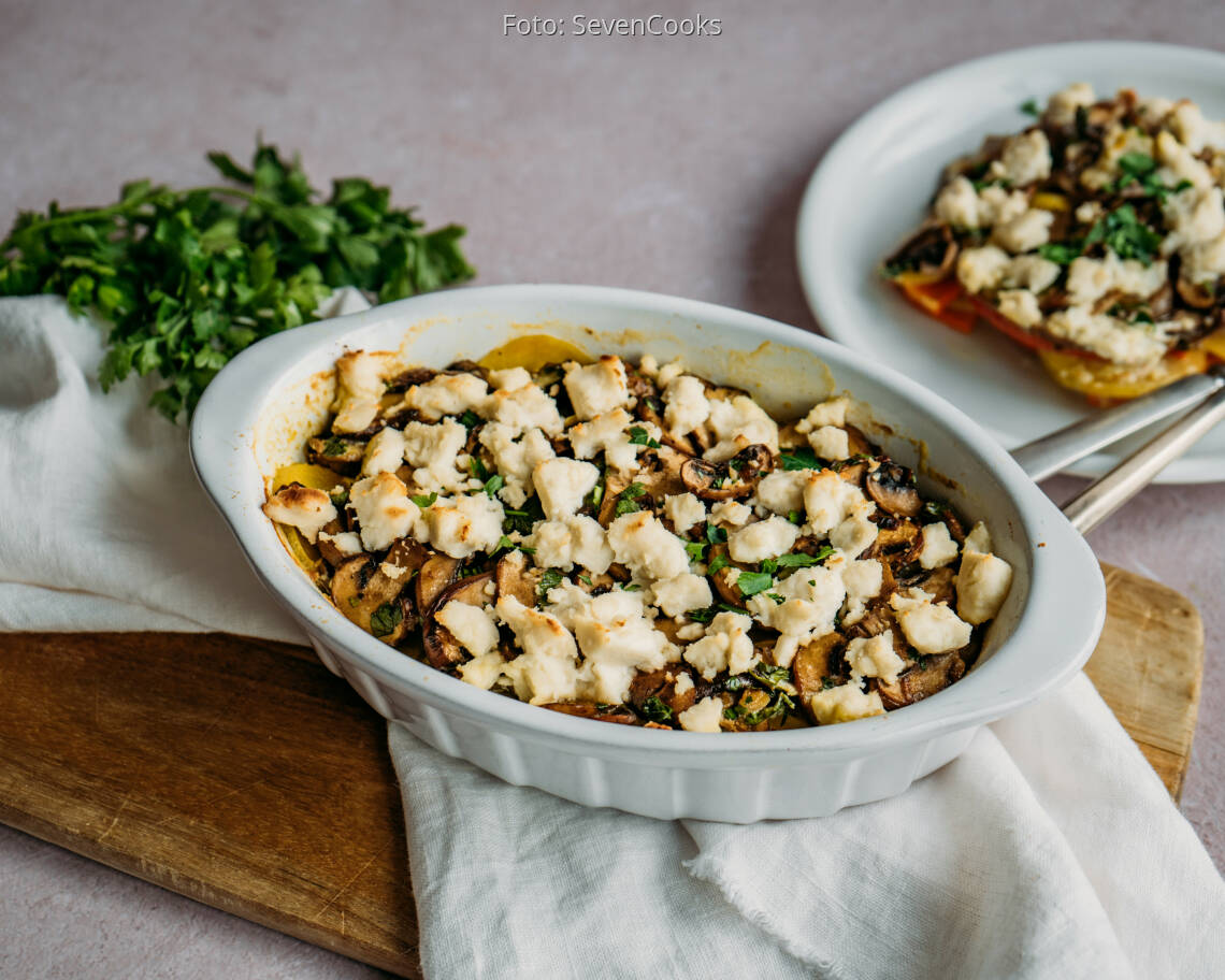 Veganes Rezept: Kürbis-Kartoffel-Auflauf mit Pilzen 1