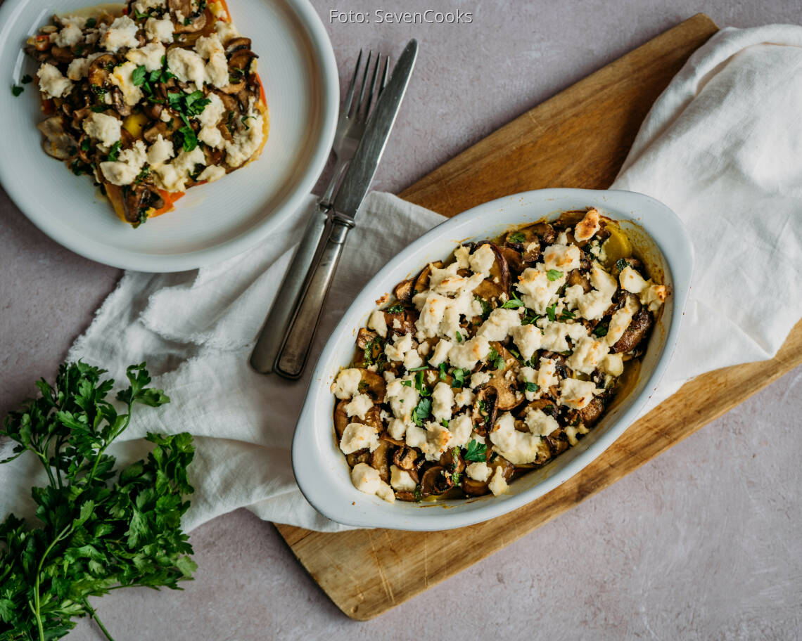 Veganes Rezept: Kürbis-Kartoffel-Auflauf mit Pilzen 3