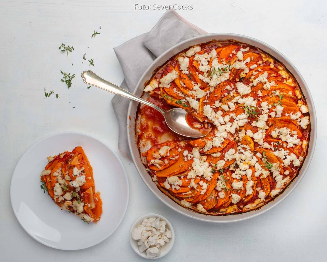 Veganes Rezept: Kürbis-Pastinaken-Auflauf mit veganem Feta 2