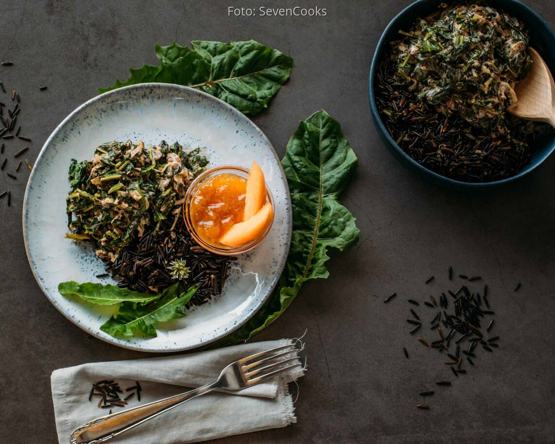 Veganes Rezept: Löwenzahn-Walnuss-Pfanne mit Wildreis 1