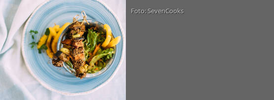 Rezeptbild für "Masala-Spieße im Gomasiomantel"