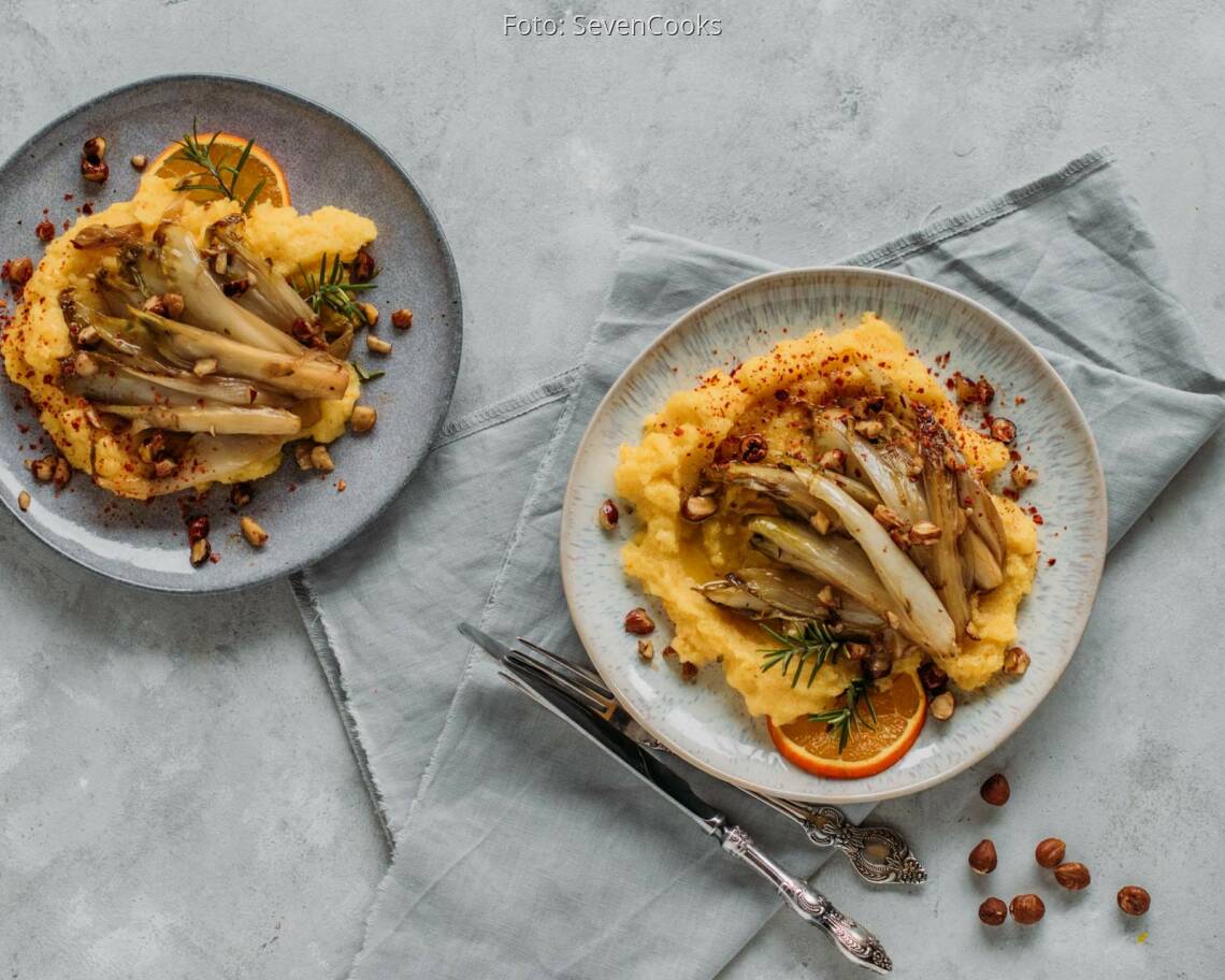 Veganes Rezept: Orangen Polenta mit Chicoree