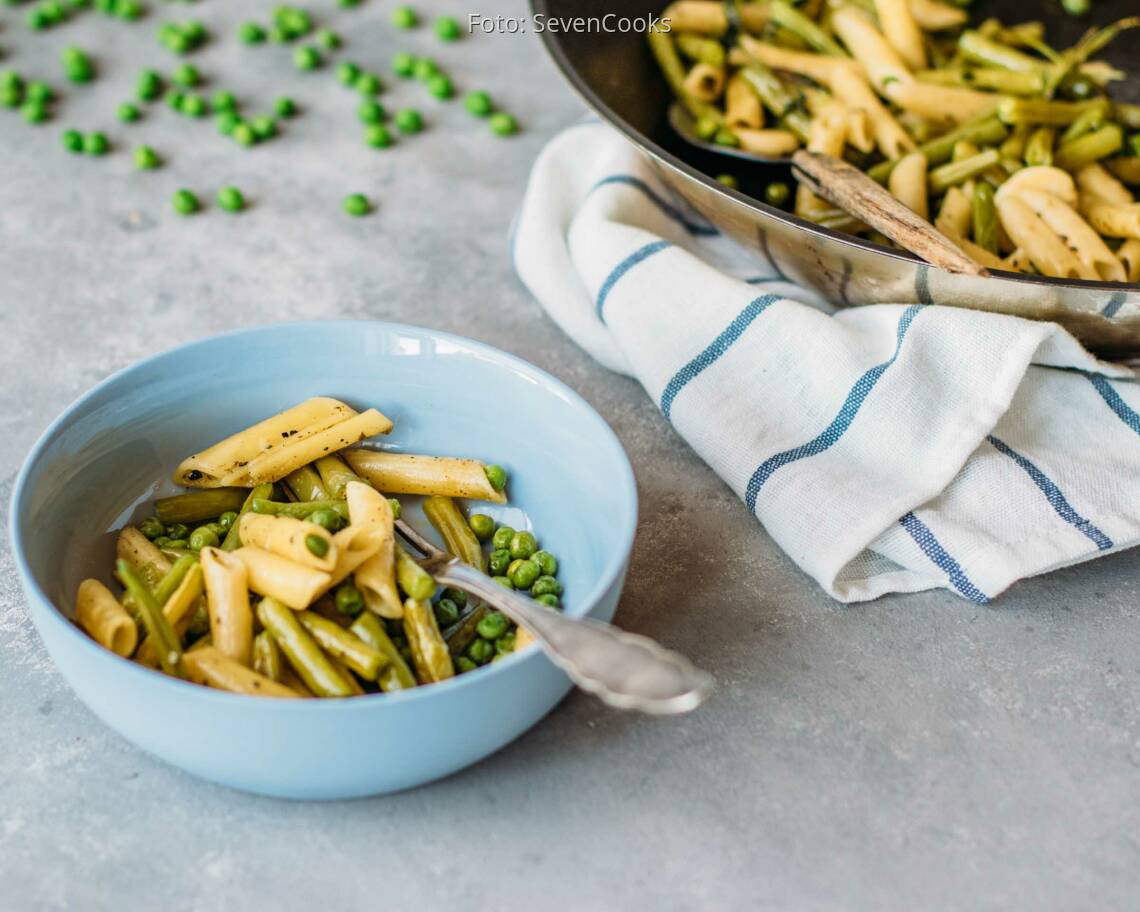 Veganes Rezept: Penne mit Bohnen und Erbsen 3