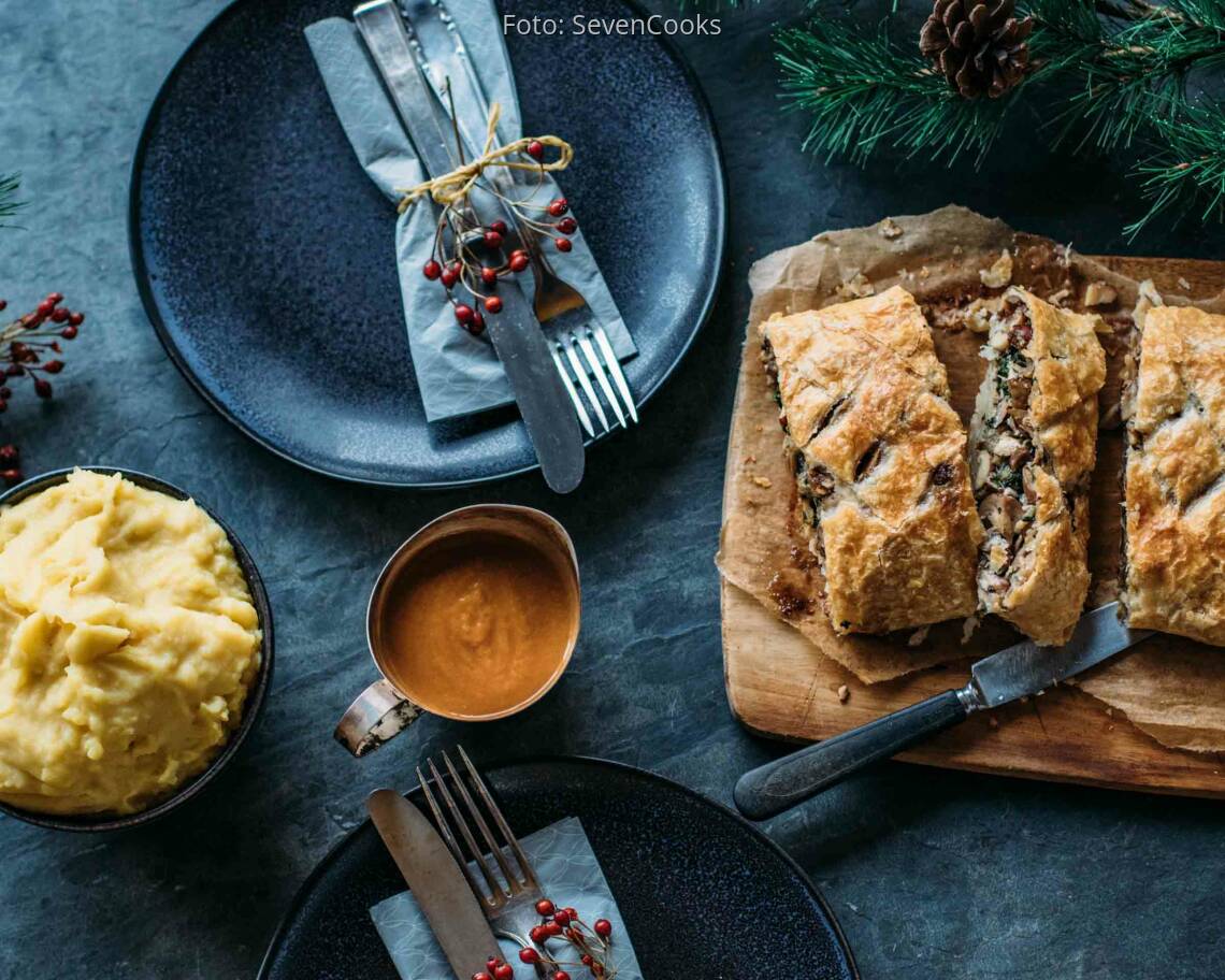 Veganes Rezept: Pilzbraten mit Kartoffelstampf und Soße