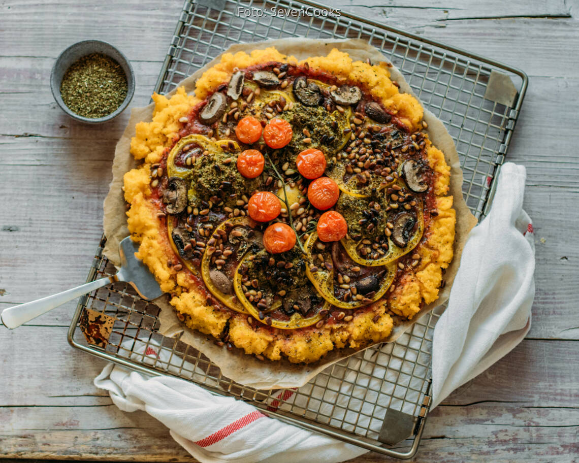Veganes Rezept: Polent-Pizza