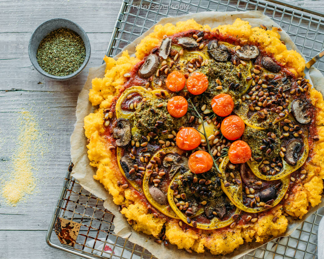 Veganes Rezept: Polent-Pizza