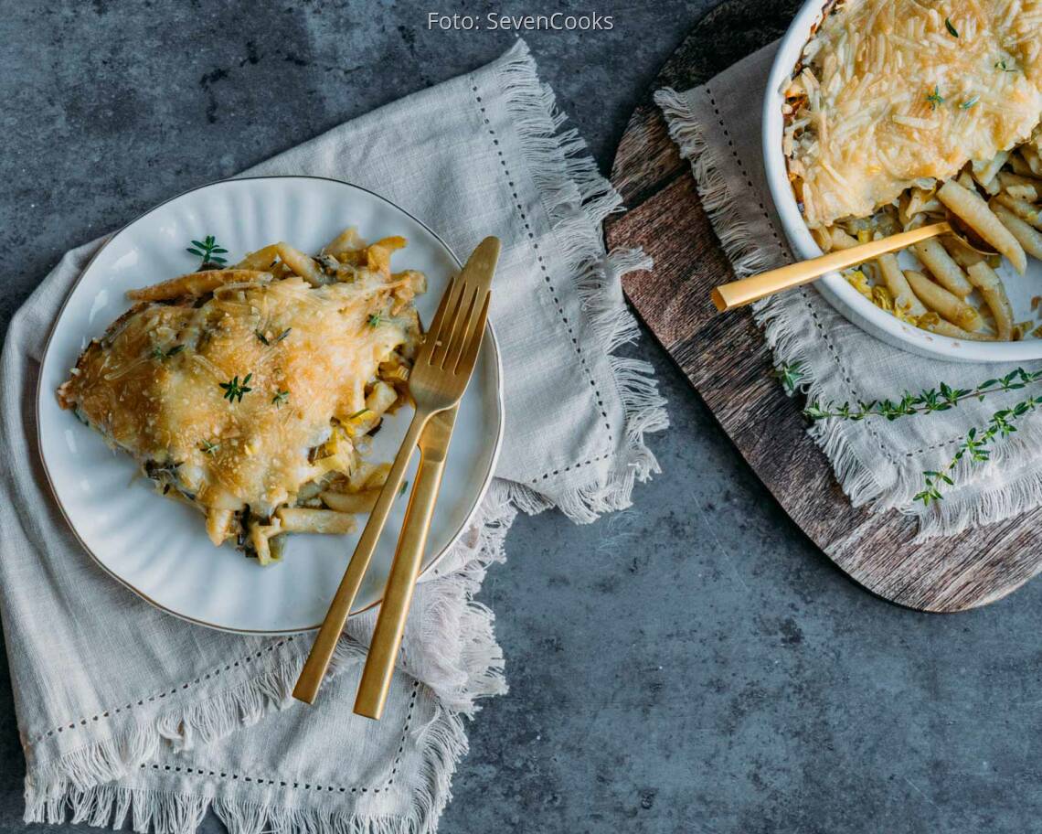 Veganes Rezept: Porree Auflauf mit Schupfnudeln 3