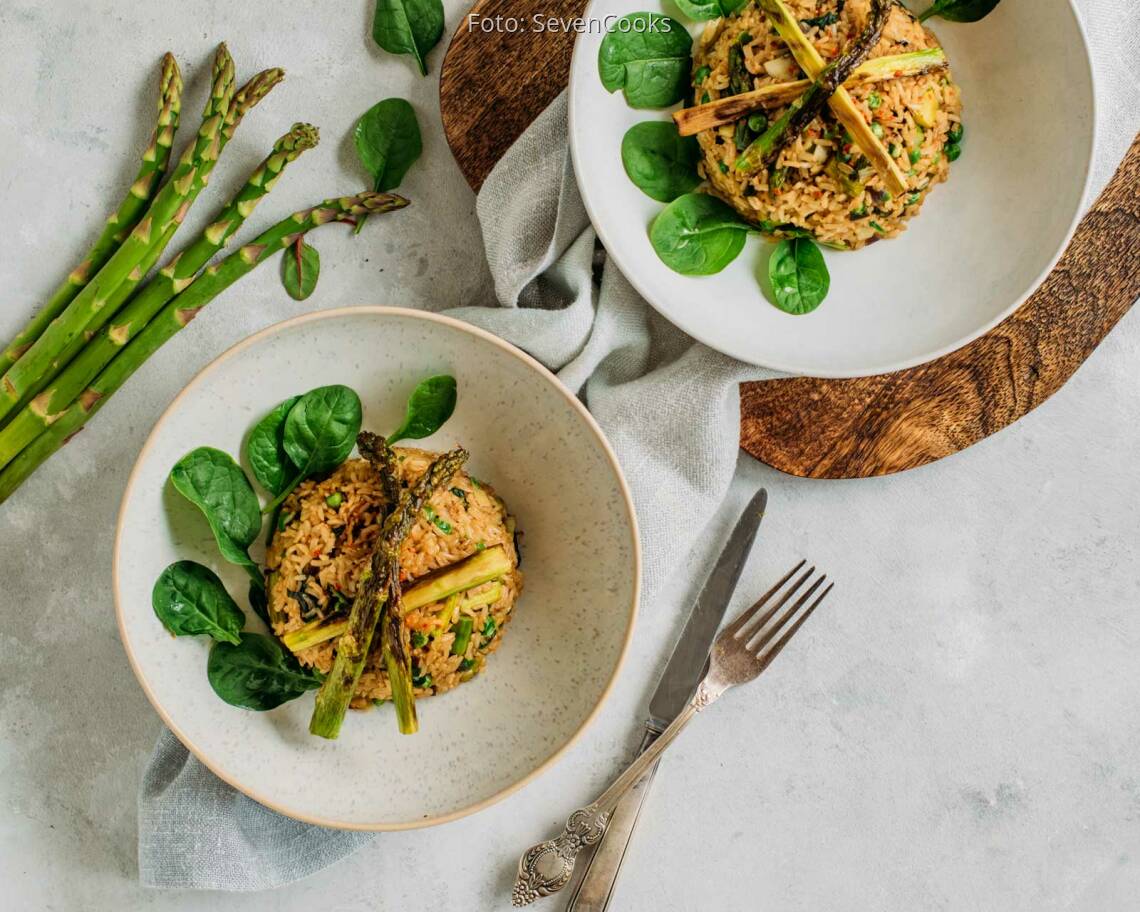 Veganes Rezept: Reispfanne mit grünem Spargel 1