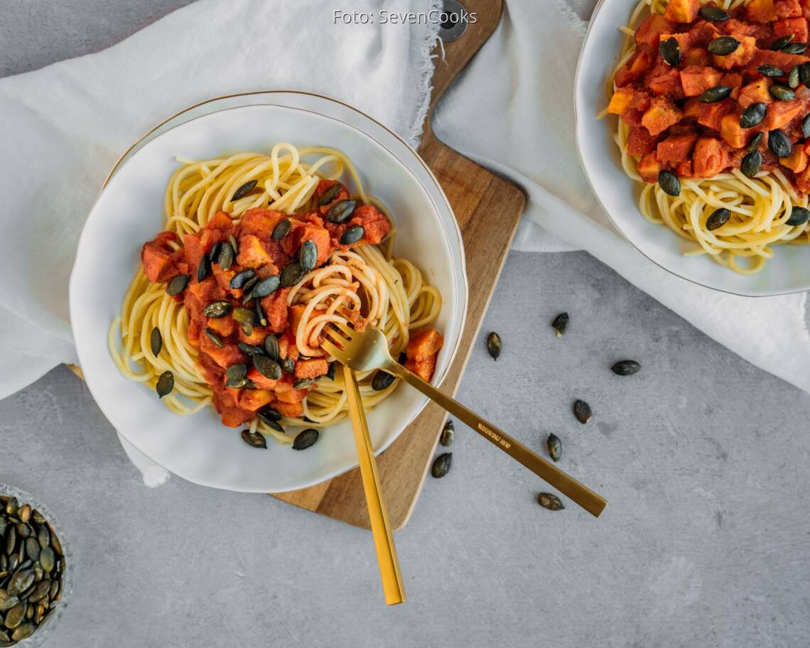 Veganes Rezept: Spaghetti mit Kürbis-Tomaten-Sauce 3