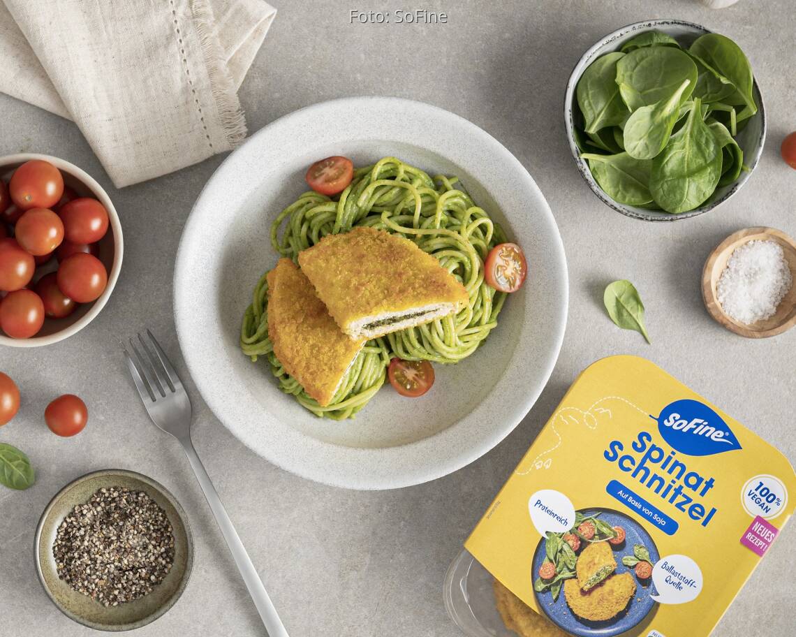 Veganes Rezept: Spinat Pasta mit SoFine Spinat Schnitzel 1
