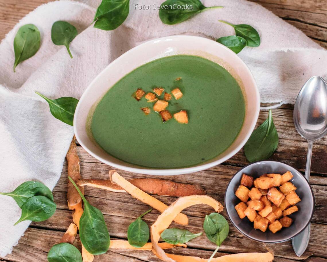 Veganes Rezept: Spinatsuppe mit Süßkartoffel-Croutons_2