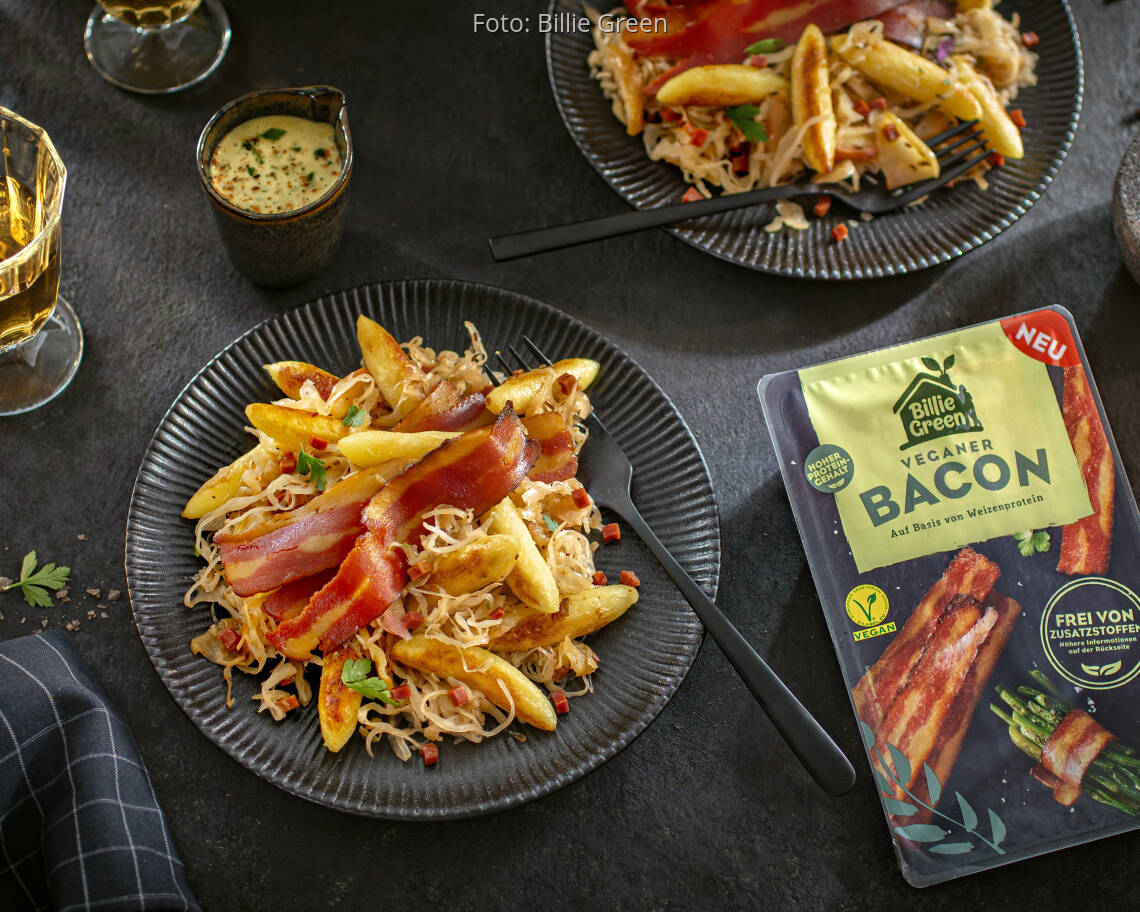 Veganes Rezept: Vegane Schupfnudeln mit Sauerkraut und Bacon
