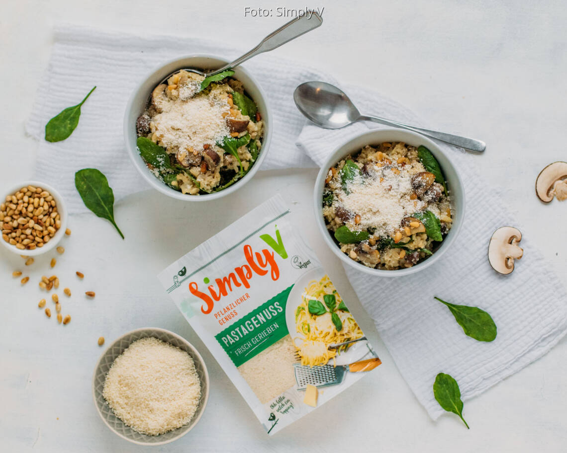 Veganes Rezept: Veganes Risotto mit Spinat und Pilzen