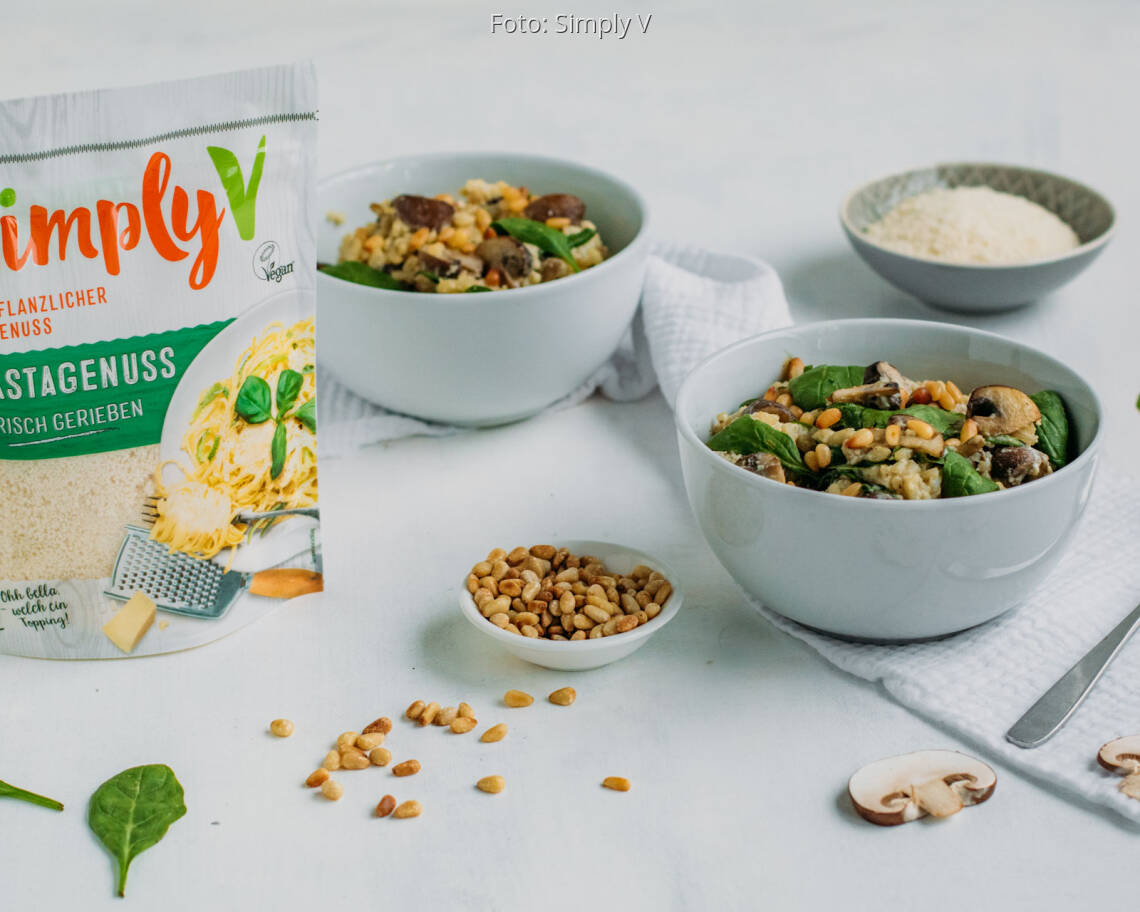 Veganes Rezept: Veganes Risotto mit Spinat und Pilzen