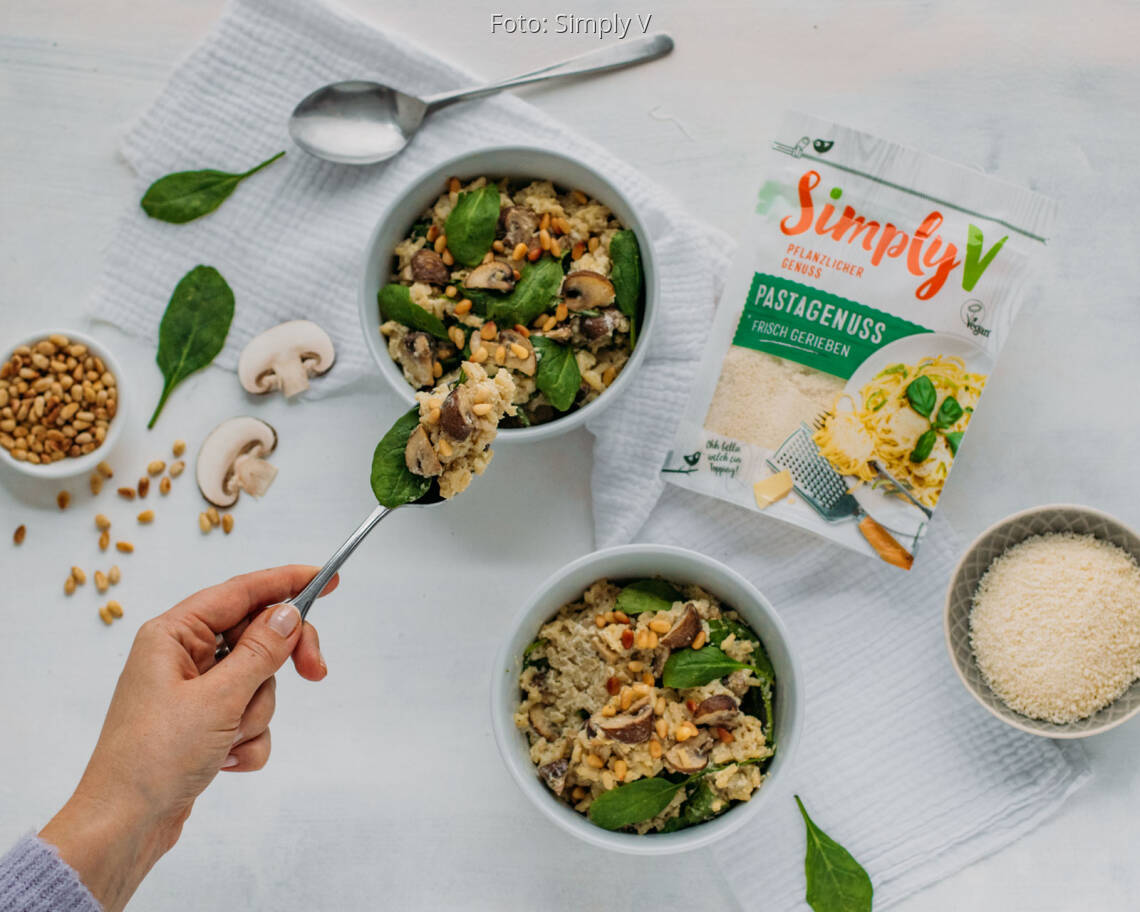 Veganes Rezept: Veganes Risotto mit Spinat und Pilzen