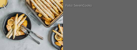 Rezeptbild für "Weißer Ofenspargel auf Frühkartoffeln und Tofu"