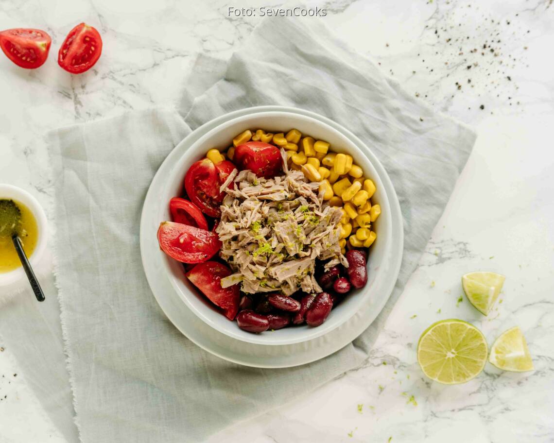 Vegetarisches Rezept: 5 Zutaten Bowl mit Thunfisch