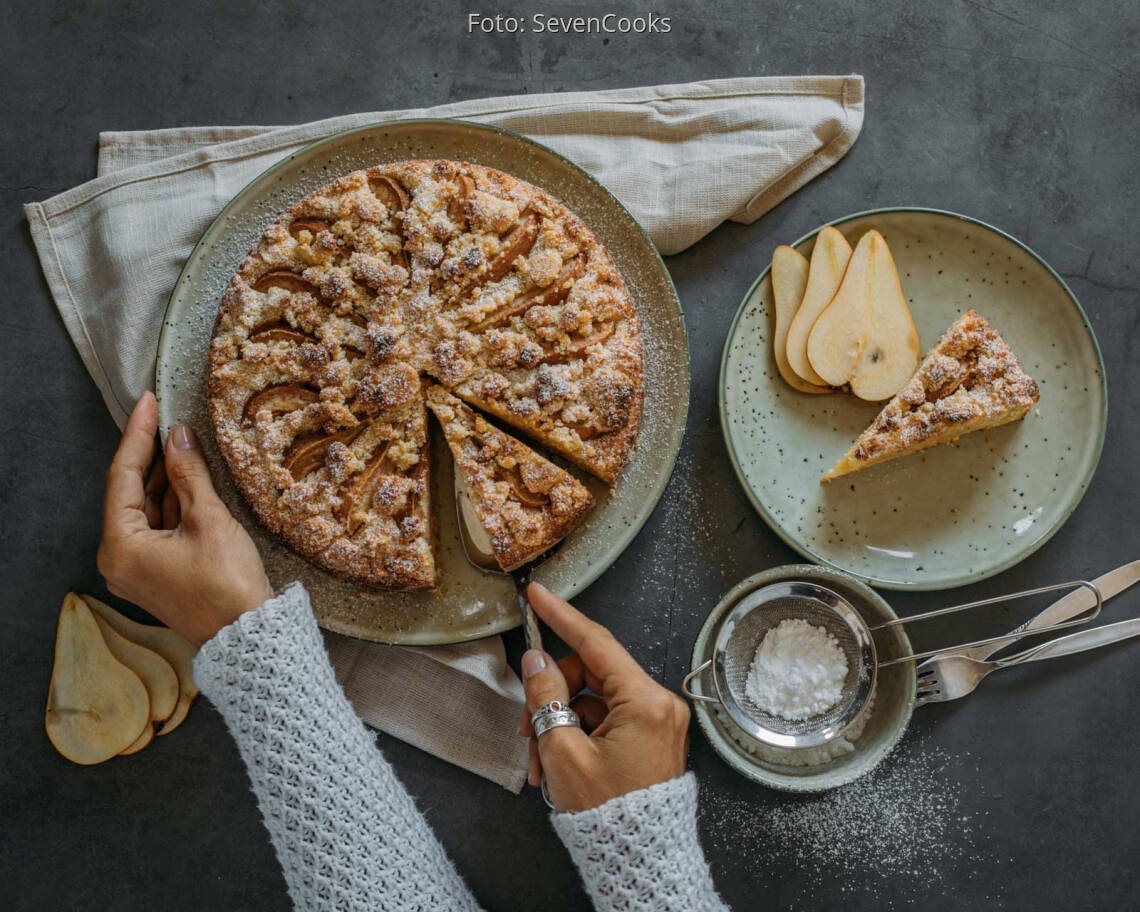 Vegetarisches Rezept: Birnenkuchen mit Vanillepudding 1