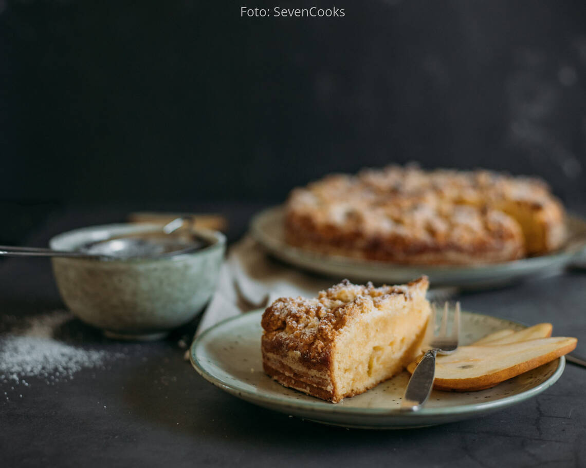 Vegetarisches Rezept: Birnenkuchen mit Vanillepudding 2