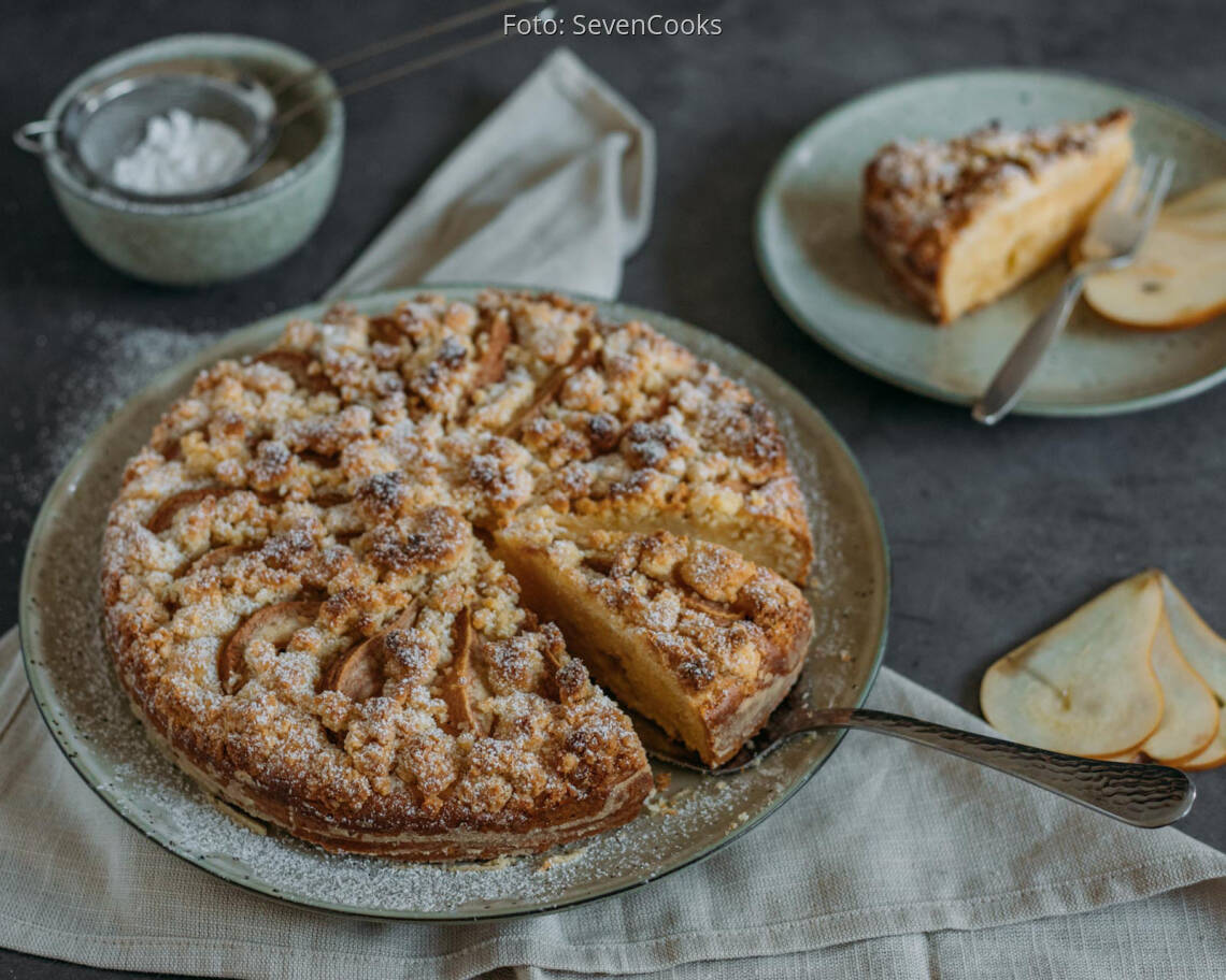 Vegetarisches Rezept: Birnenkuchen mit Vanillepudding 3