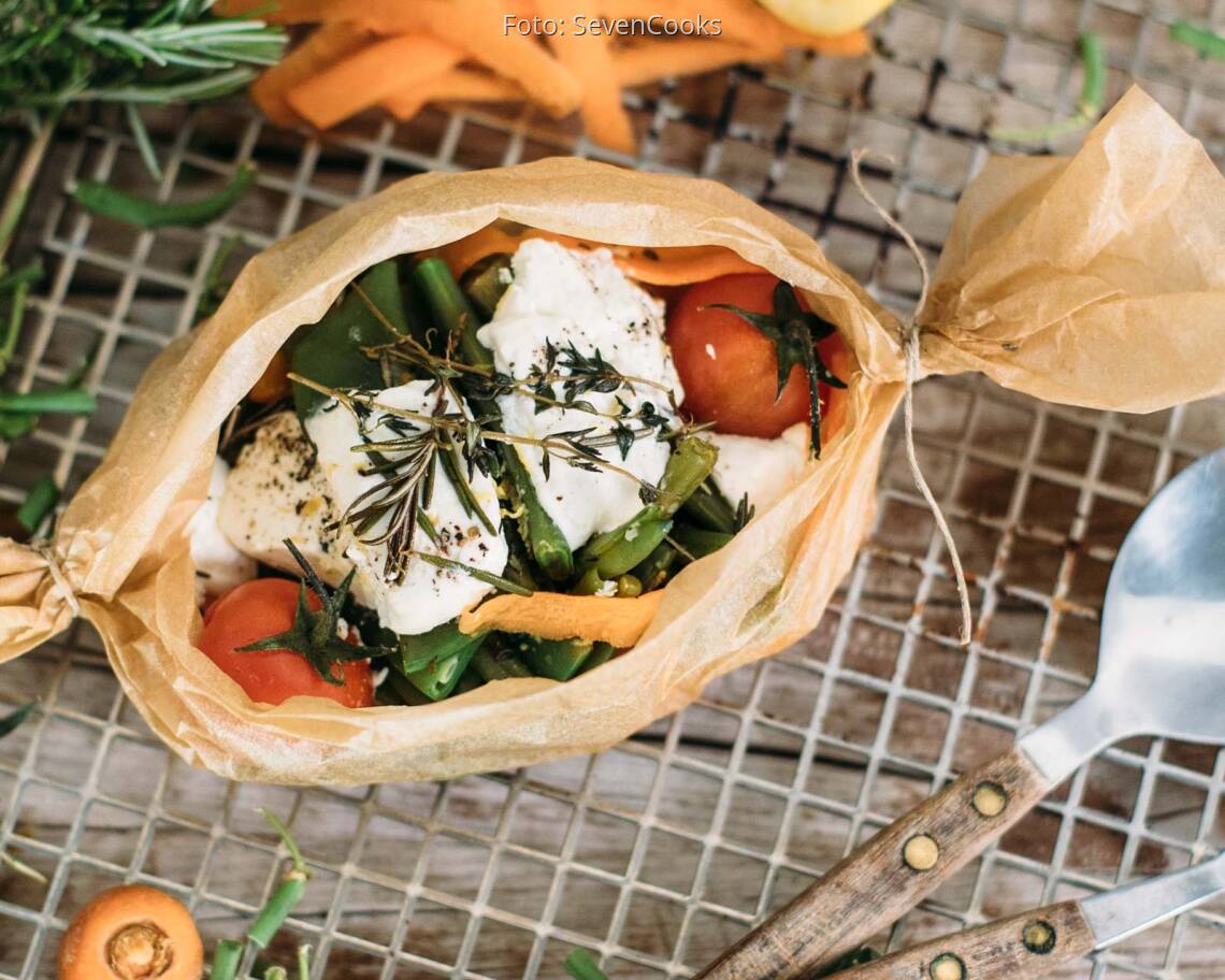 Vegetarisches Rezept: Bohnen-Papilotte mit Ziegenkäse_1