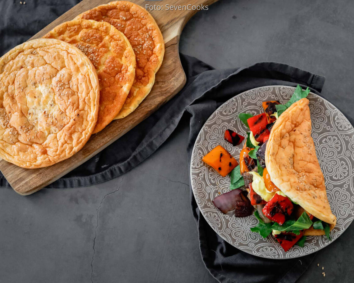 Vegetarisches Rezept: Cloudbread Sandwich mit Grillgemüse 2