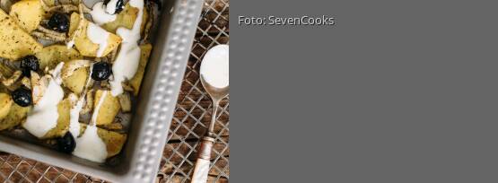 Rezeptbild für "Fenchel-Oliven-Kartoffeln aus dem Ofen mit Zitronendip"