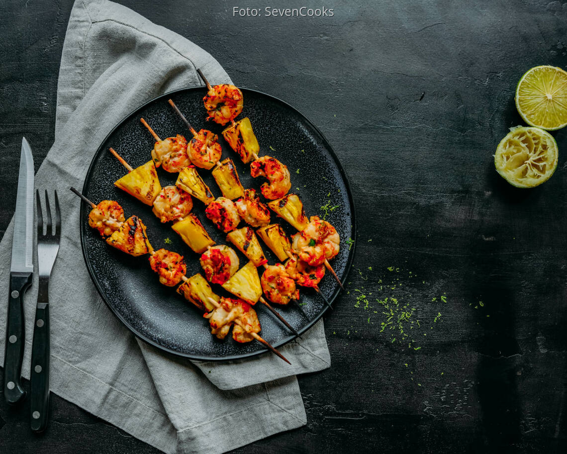 Vegetarisches Rezept: Garnelen-Ananas-Spieße 1